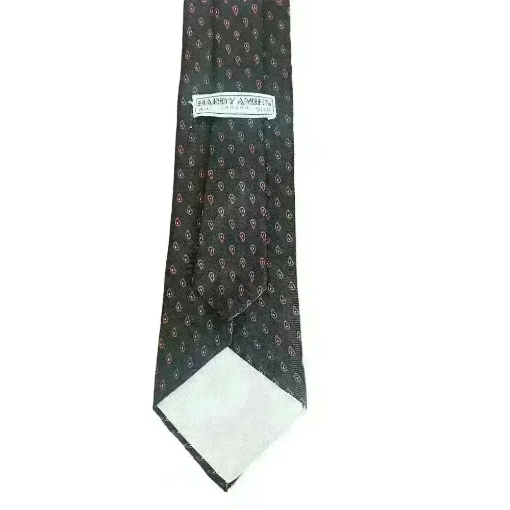Hardy‎ Amies Black  Paisley 100% Silk Tie Necktie 3.5” Wide